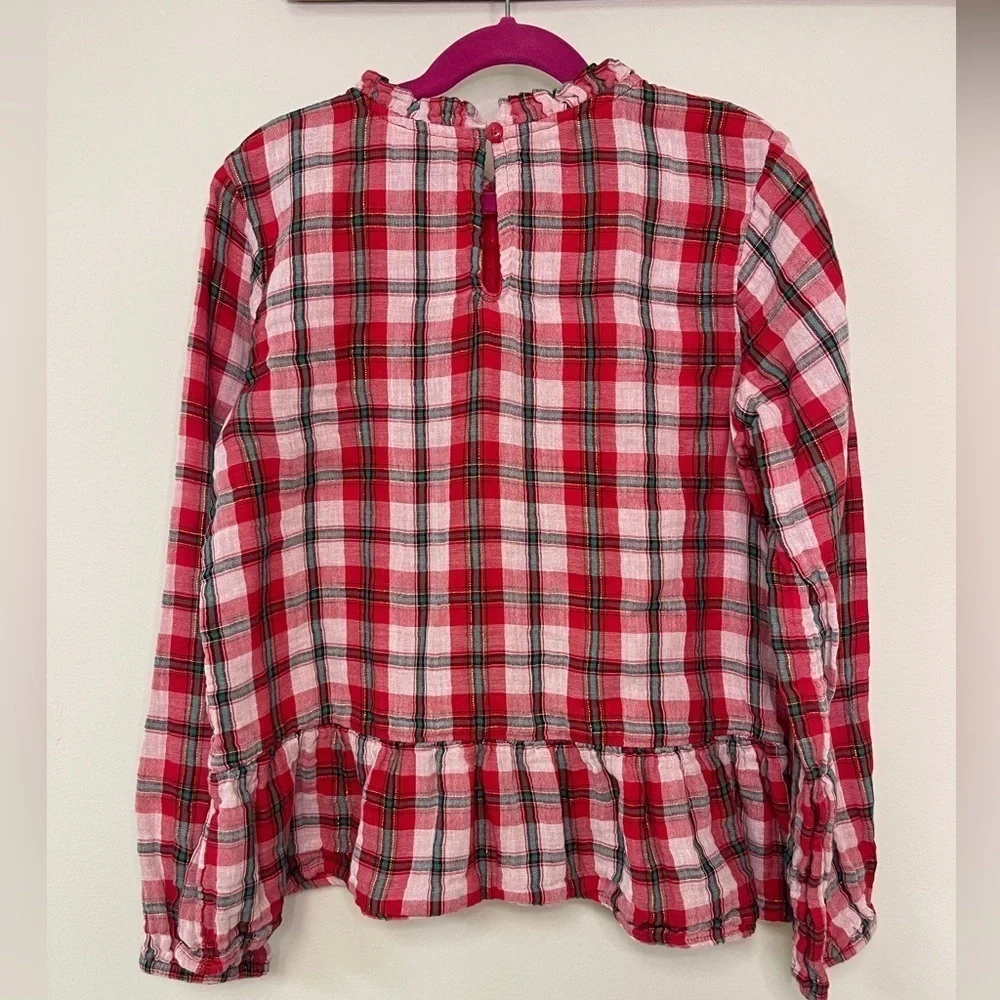 ⚡️3/$20⚡️Cat&Jack: Girls Red/Green/Gold Plaid Long Sleeve Blouse, Size L (10/12)